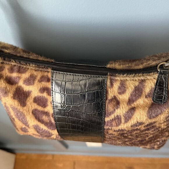 Coldwater Creek‎ Leopard Print Faux Fur Shoulder Bag Faux Crocodile Medium Purse - Picture 7 of 12